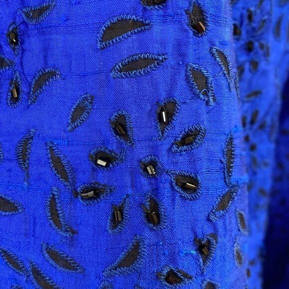 Chico’s Silk Jacket Lightweight Royal Blue with Black Embroidery Size 3 - Picture 4 of 7